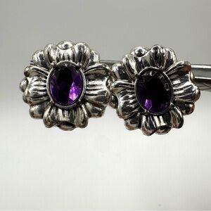 Elegant Silver and Purple Floral Earrings